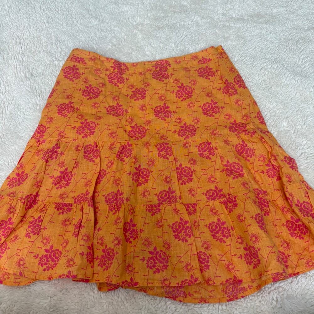 VTG 2000s Gap Women Linen Skirt 4 Orange Boho Floral Cottage Coquette Resort